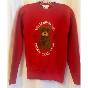 VTG Yellowstone Teddy Bear Club Red Sweatshirt Size Small 90s Grandmacore